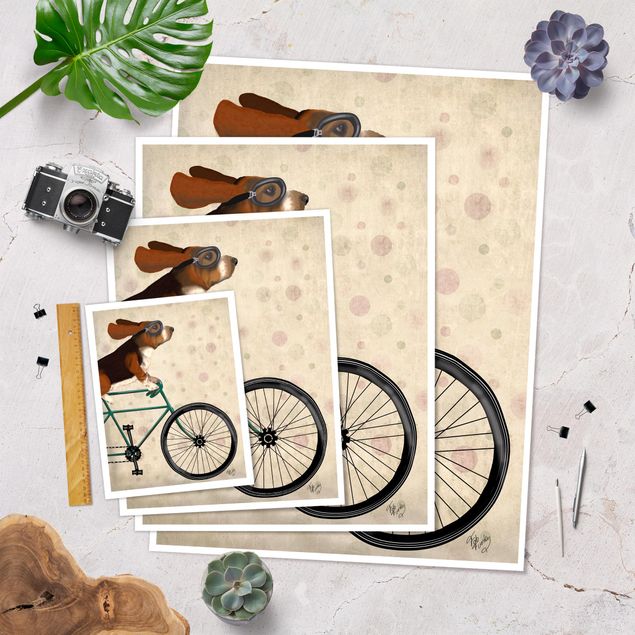 Poster Radtour - Basset auf Fahrrad