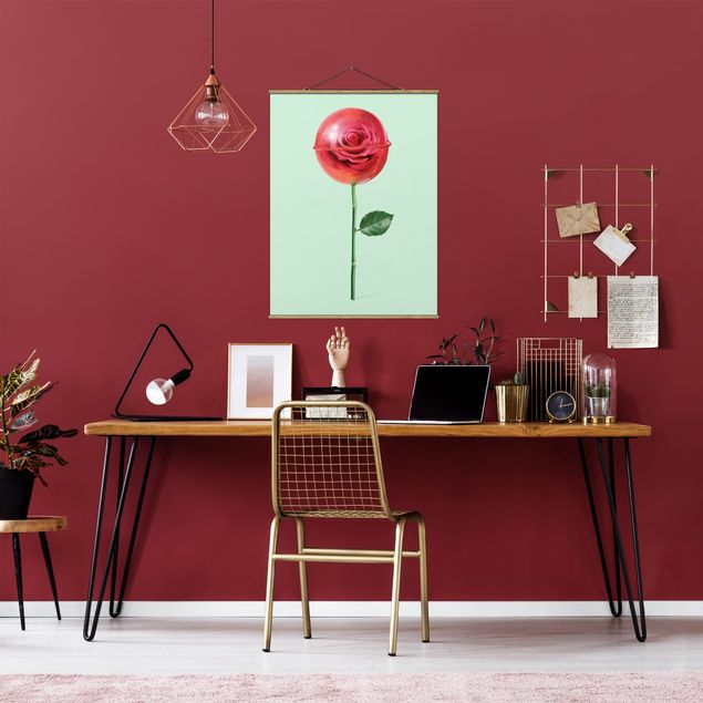 Stoffbilder mit Holzleisten Rose mit Lollipop