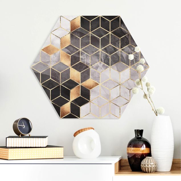 Hexagon Bild Forex - Schwarz Weiß goldene Geometrie