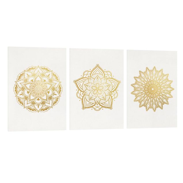 Leinwandbilder Mandala Blüte Sonne Illustration Set Gold