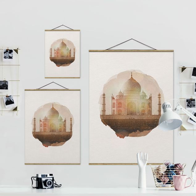 Stoffbild mit Posterleisten - Wasserfarben - Taj Mahal - Hochformat 3:4