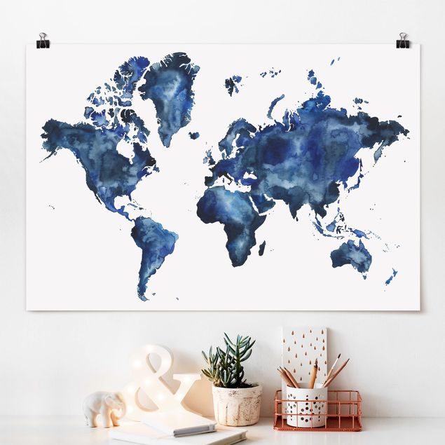Kunstkopie Poster Wasser-Weltkarte hell