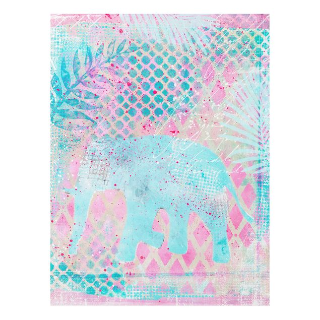 Foto auf Hartschaumplatte Bunte Collage - Elefant in Blau und Rosa