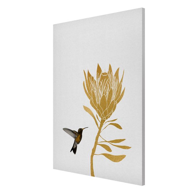Magnettafel Tiere Kolibri und tropische goldene Blüte