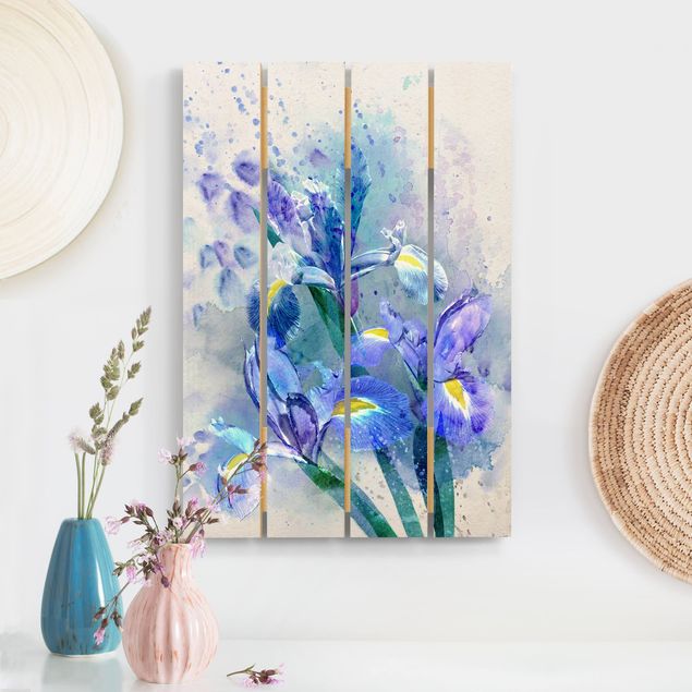 Holzbilder mit Blumen Aquarell Blumen Iris