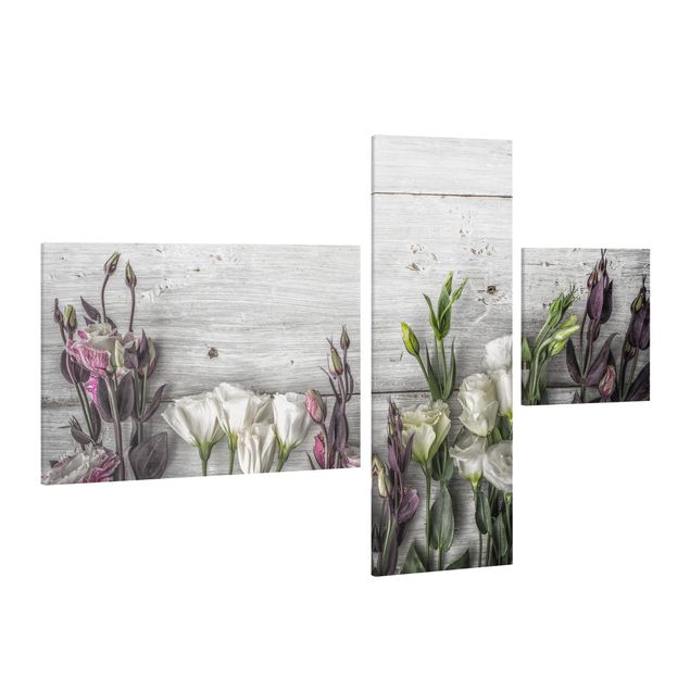 Leinwandbilder Wohnzimmer modern Tulpen-Rose Shabby Holzoptik