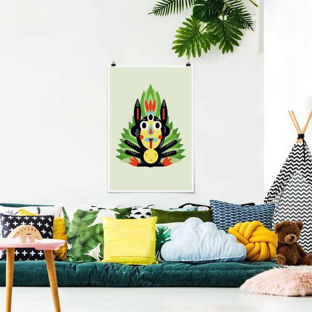 Poster Kinderzimmer Tiere Collage Ethno Monster - Dschungel