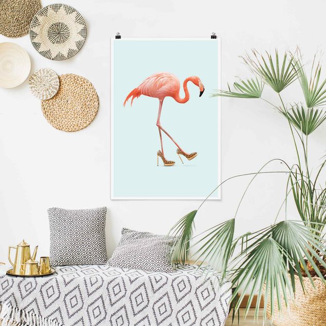 Poster Kinderzimmer Tiere Flamingo mit High Heels