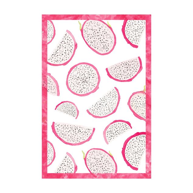 Pinker Teppich Aquarell Drachenfrucht mit Rahmen