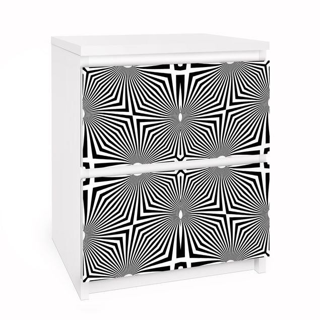 Möbelfolie für IKEA Malm Kommode - Selbstklebefolie Abstraktes Ornament Schwarzweiß