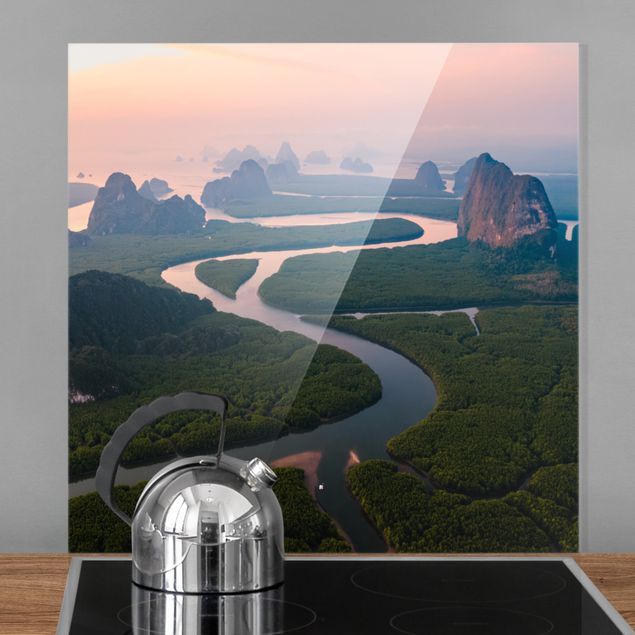 Spritzschutz Glas magnetisch Flusslandschaft in Thailand