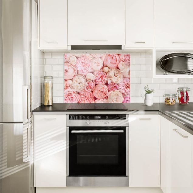Küchenrückwand Glas Motiv Blumen Rosen Rosé Koralle Shabby