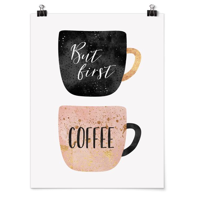 Poster Aquarell But First, Coffee
