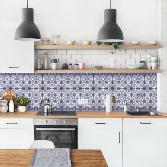 Küchenrückwand Folie Fliesenoptik Geometrischer Fliesenmix Kreuz Violett