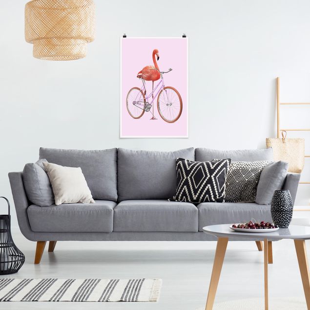 Poster Kunstdruck Flamingo mit Fahrrad