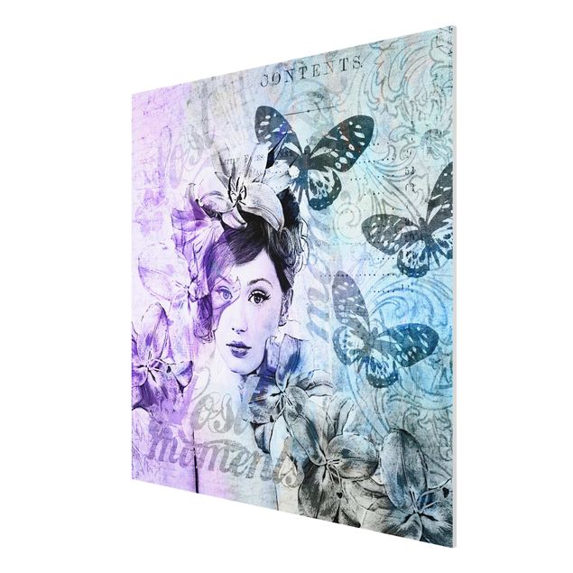 Bilder für die Wand Shabby Chic Collage - Portrait mit Schmetterlingen