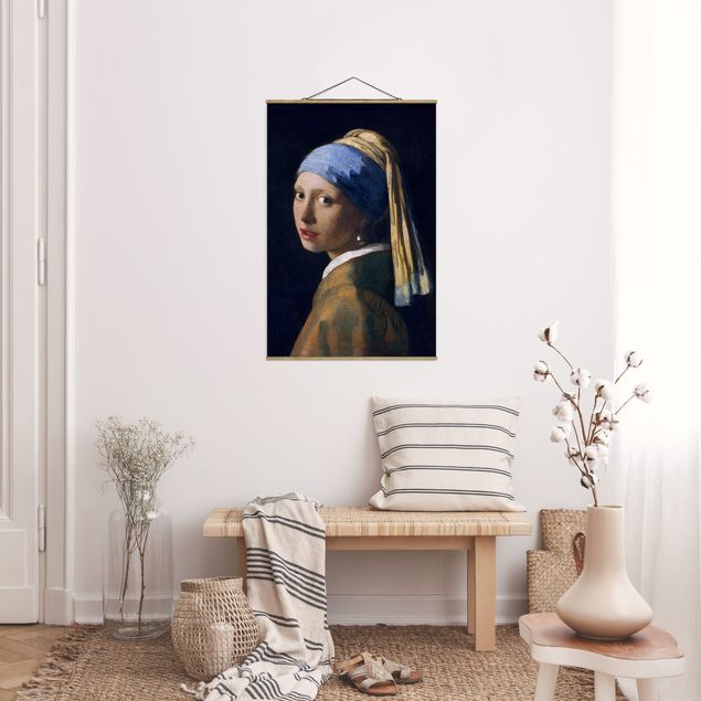 Stoffbild mit Posterleisten - Jan Vermeer van Delft - Das Mädchen mit dem Perlenohrgehänge - Hochformat 2:3