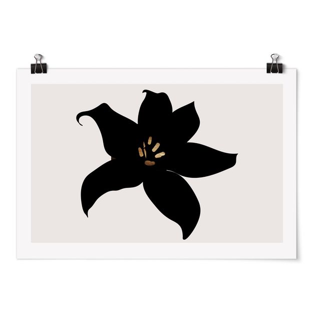 Poster Schwarz-Weiß Grafische Pflanzenwelt - Orchidee Schwarz und Gold
