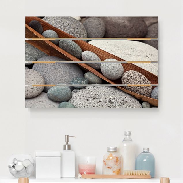 Holzbilder modern Stillleben mit grauen Steinen