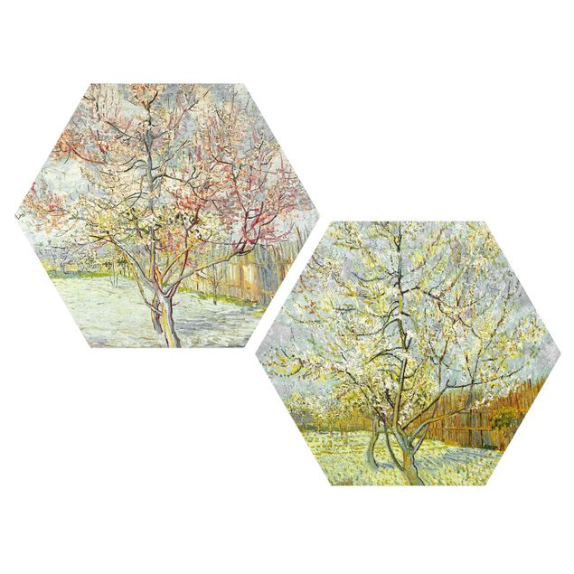 Forex Bilder Vincent van Gogh - Blühende Pfirsichbäume im Garten