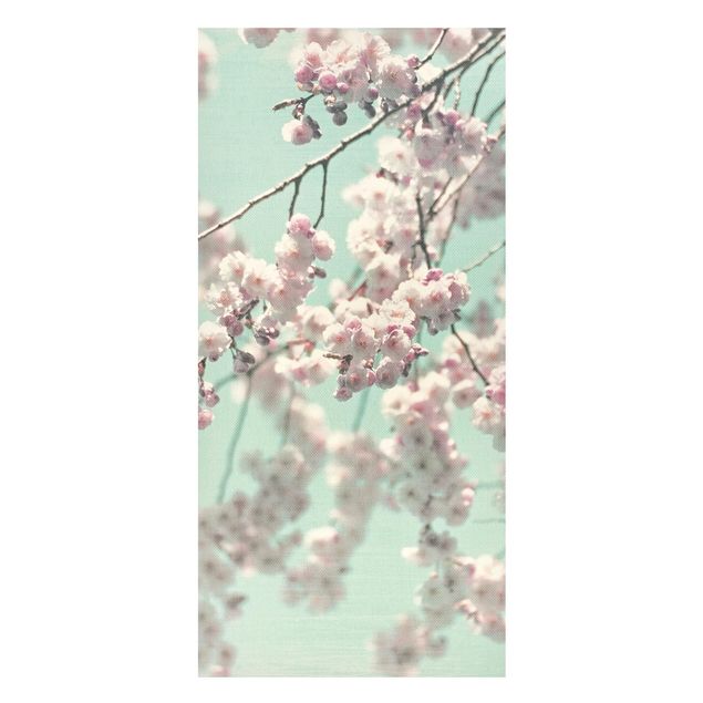 Magnettafel Blumen Kirschblütentanz auf Leinenstruktur