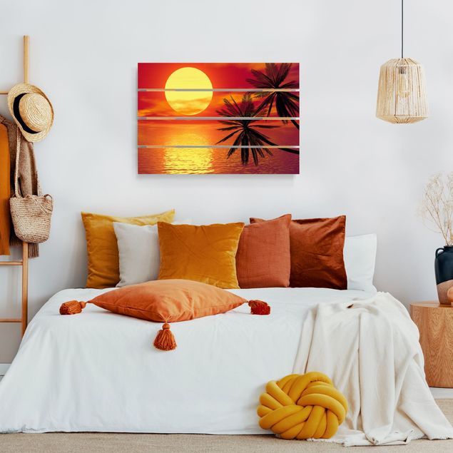 Wandbild Holz Karibischer Sonnenuntergang