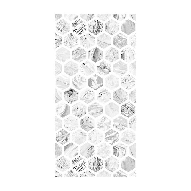 Teppich Steinoptik Marmor Hexagone in Graustufen