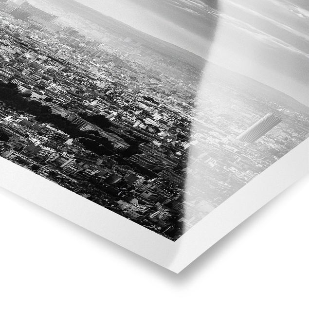 Poster - Der Eiffelturm von Oben schwarz-weiß - Panorama Querformat