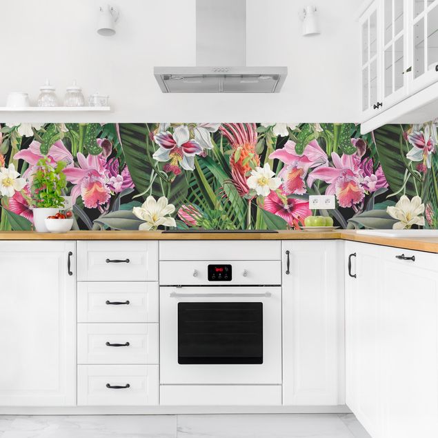 Küchenrückwand Blumen Bunte tropische Blumen Collage II