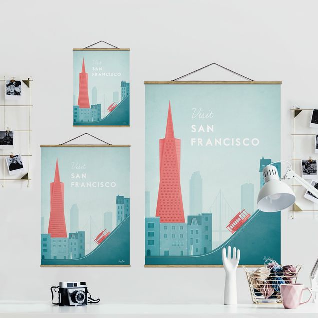 Stoffbild mit Posterleisten - Reiseposter - San Francisco - Hochformat 3:4