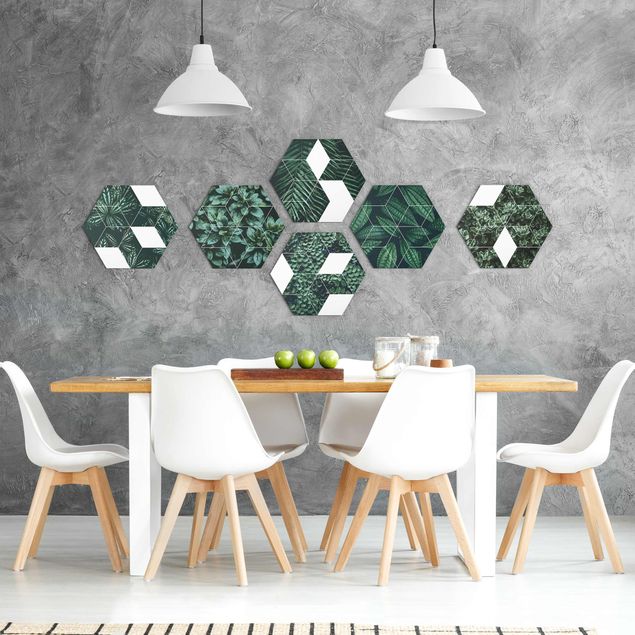 Bilder für die Wand Grüne Blätter Geometrie Set II
