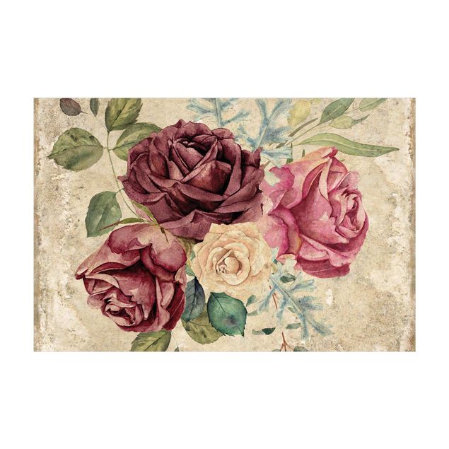 Moderner Teppich Vintage Rosen und Hortensien
