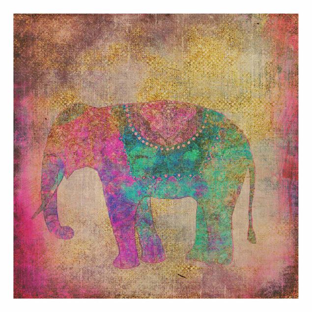 Wandbild Holz Bunte Collage - Indischer Elefant