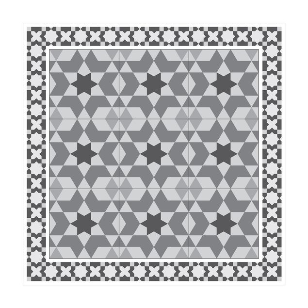 Teppich modern Geometrische Fliesen Kaleidoskop Grau mit Bordüre