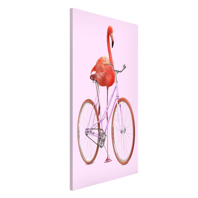 Wandbilder Tiere Flamingo mit Fahrrad