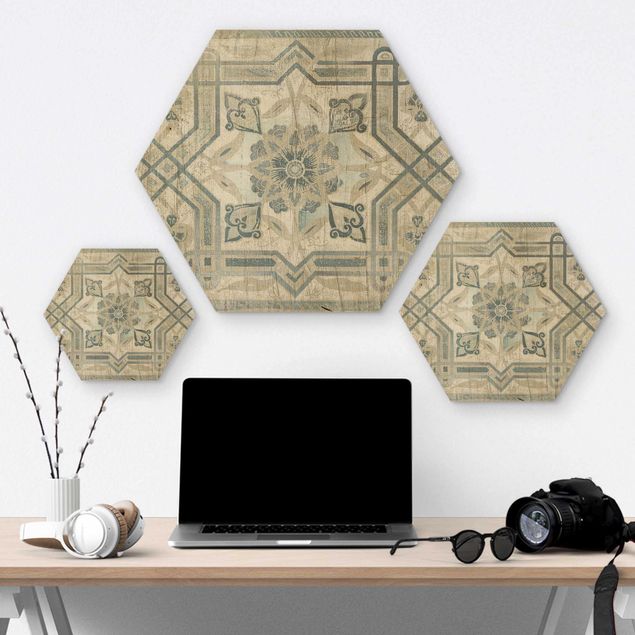 Hexagon Bild Holz - Holzpaneel Persisch Vintage III