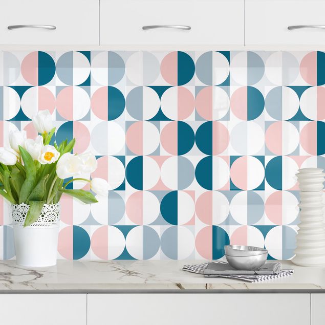Küchenrückwände Platte Halbkreis Muster in Blau mit Rosa II