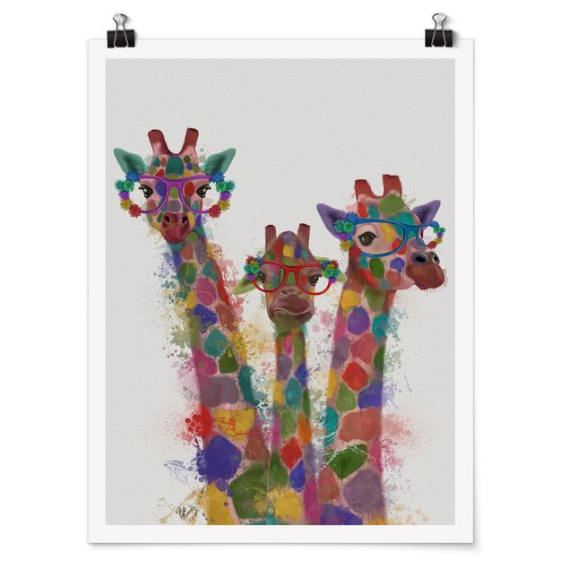 Kunstdrucke Poster Regenbogen Splash Giraffen-Trio