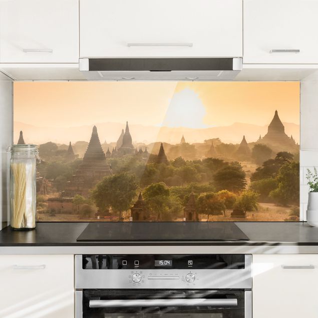 Spritzschutz Glas magnetisch Sonnenuntergang über Bagan
