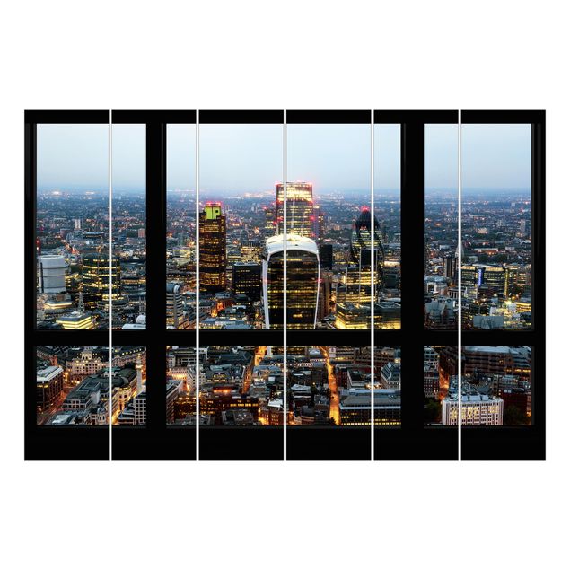 Schiebegardinen 6er Set Fensterblick auf beleuchtete Skyline von London