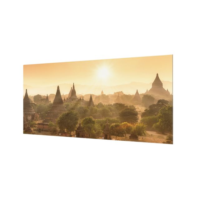 Spritzschutz Glas - Sonnenuntergang über Bagan - Querformat 2:1