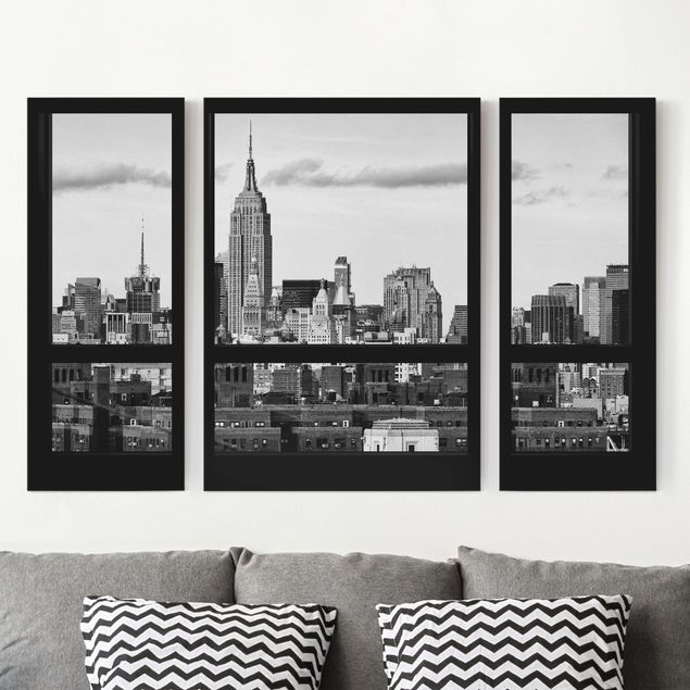 Leinwand Bilder XXL Fensterblick New York Skyline schwarz weiß