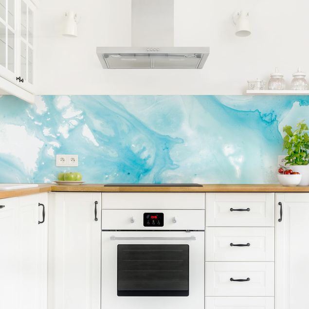 Küchenrückwände selbstklebend Emulsion in weiß und türkis I