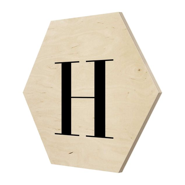 Hexagon Bild Holz - Buchstabe Serif Weiß H
