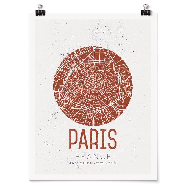 Bilder für die Wand Stadtplan Paris - Retro