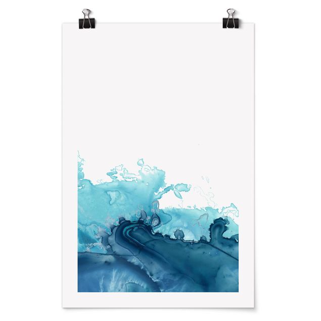 Poster Aquarell Welle Aquarell Blau I