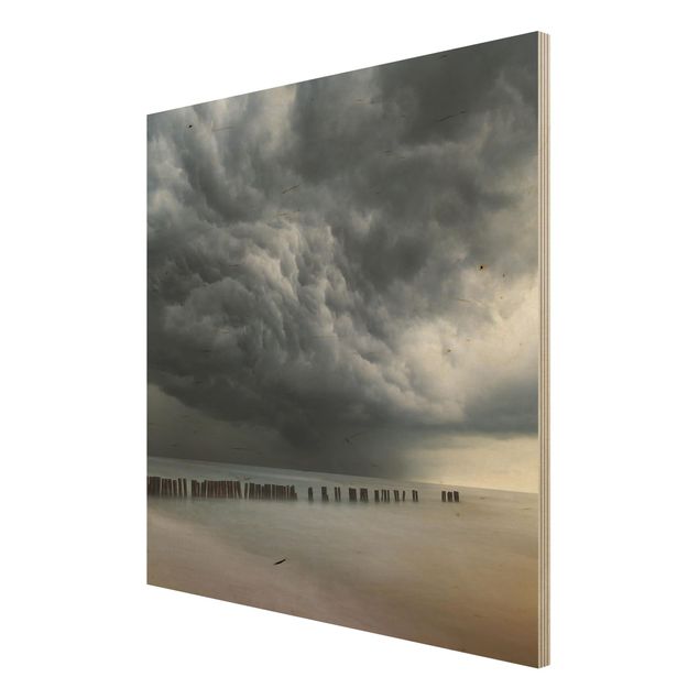Holzbilder modern Sturmwolken über der Ostsee