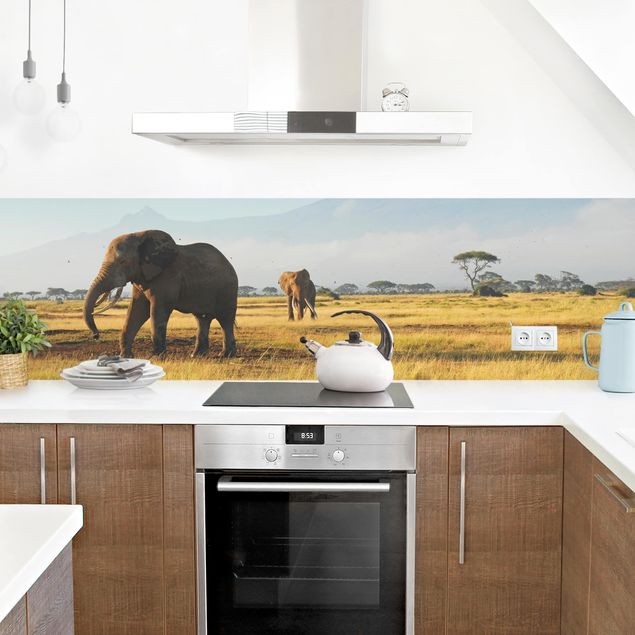Küchenrückwand Tiere Elefanten vor dem Kilimanjaro in Kenya