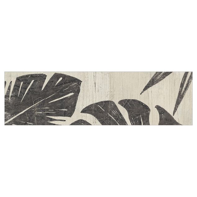 Küchenrückwand Grau Palmenblätter vor Hellgrau