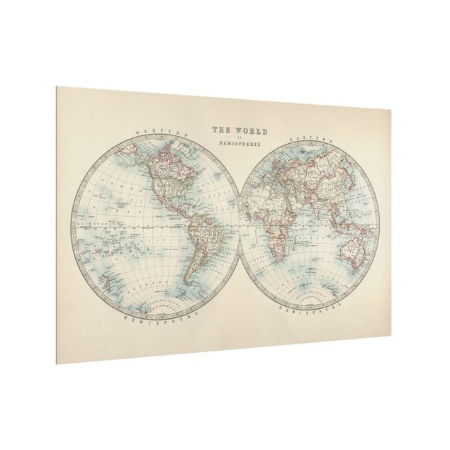 Küchenspritzschutz Vintage Weltkarte Die zwei Hemispheren